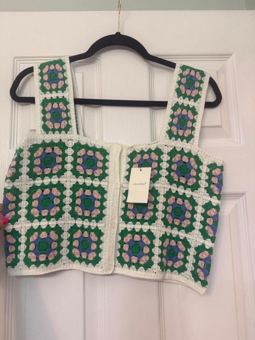 Crochet Square Tank Top in Green, Blue, Pink, White